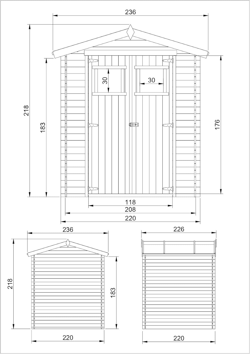 Wooden Garden Shed - Pent Shiplap Wooden Shed 8 X 7 Ft /4.33 M2 - Sheds and Outdoor Storage - Wooden Garden Storage Shed, 19 Mm Planks - Small Shed, Bike Storage, Windows -  M369
