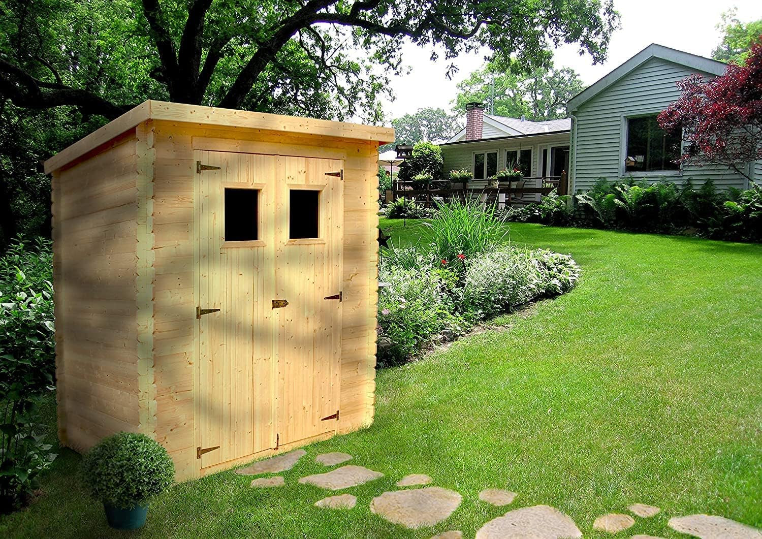 Wooden Garden Shed- Pent Shiplap Wooden Shed H200 X 142 X 204Cm/2.22 M2 - Sheds and Outdoor Storage - Wooden Garden Storage Shed, 19 Mm Planks - Bike Shed, Small Shed, Windows-  M311