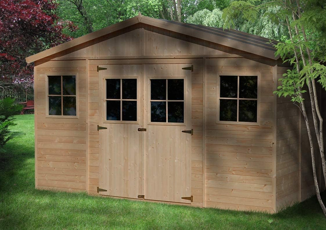 Wooden Garden Shed - Apex Shiplap Wooden Shed with Windows 14X7 Ft/8M2 - Wooden Garden Storage Shed, 17 Mm Planks - Bike Storage, Garden Outdoor Workshop Space -  M331