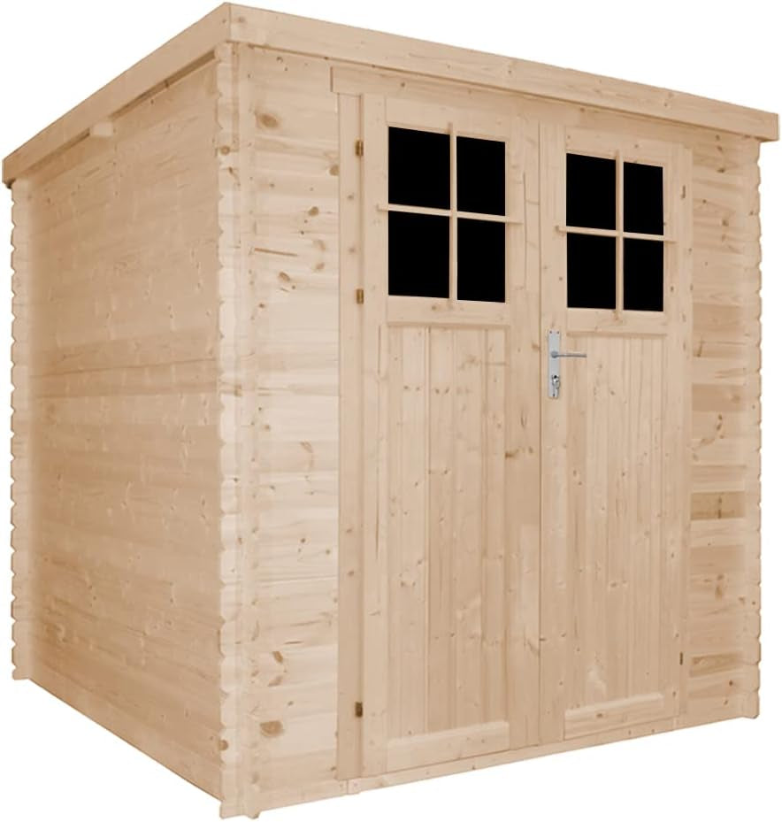 Wooden Garden Shed- Pent Shiplap Wooden Shed 7X7 Ft/3,5 M2 - Sheds and Outdoor Storage - Door Lock, 19 Mm Planks - Bike Shed, Small Shed, Windows-  M309F