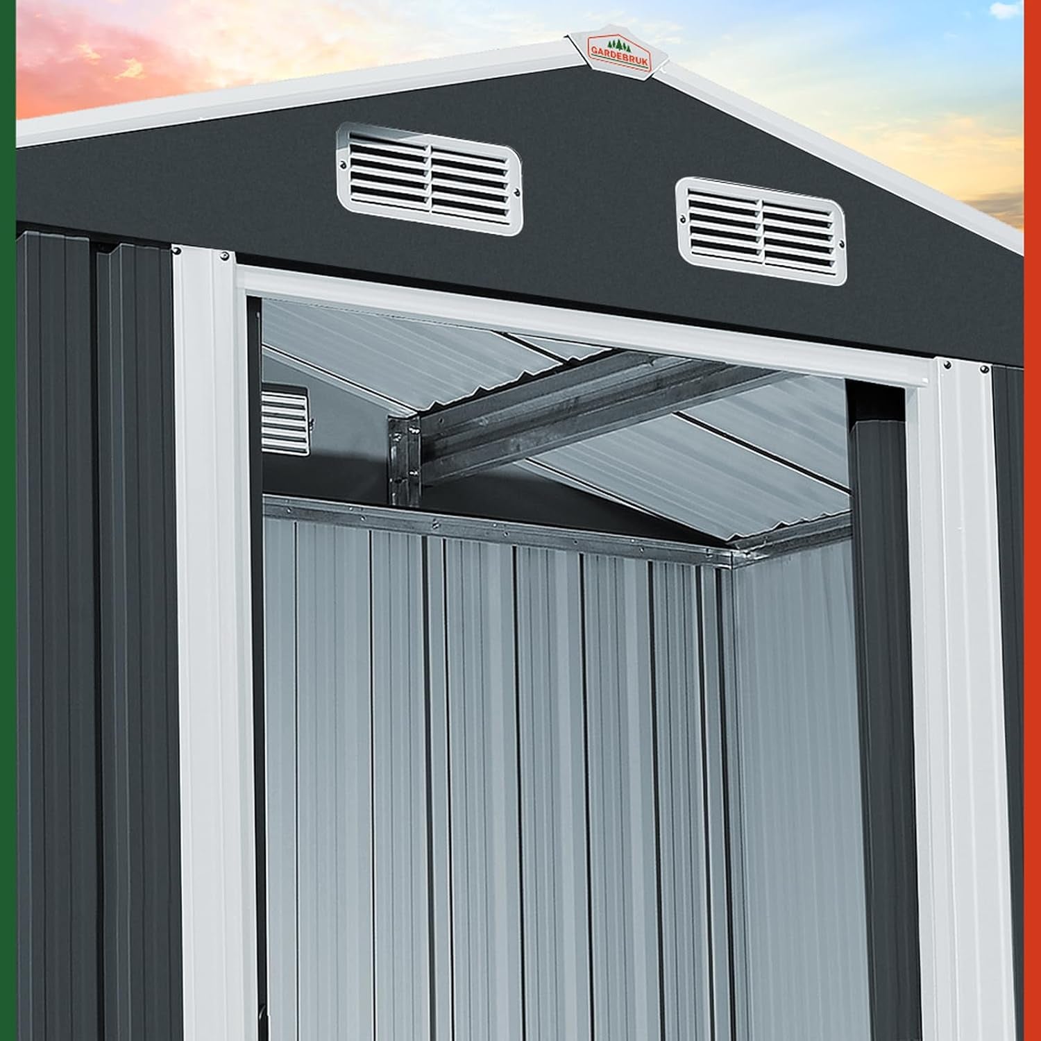 ® XXL 8X6' Metal Tool Shed with Foundation | 5M² 9M³ | Apex Roof | 260X205X180Cm | Sliding Door | Galvanised Steel Garden Equipment Bike Log Storage | Anthracite