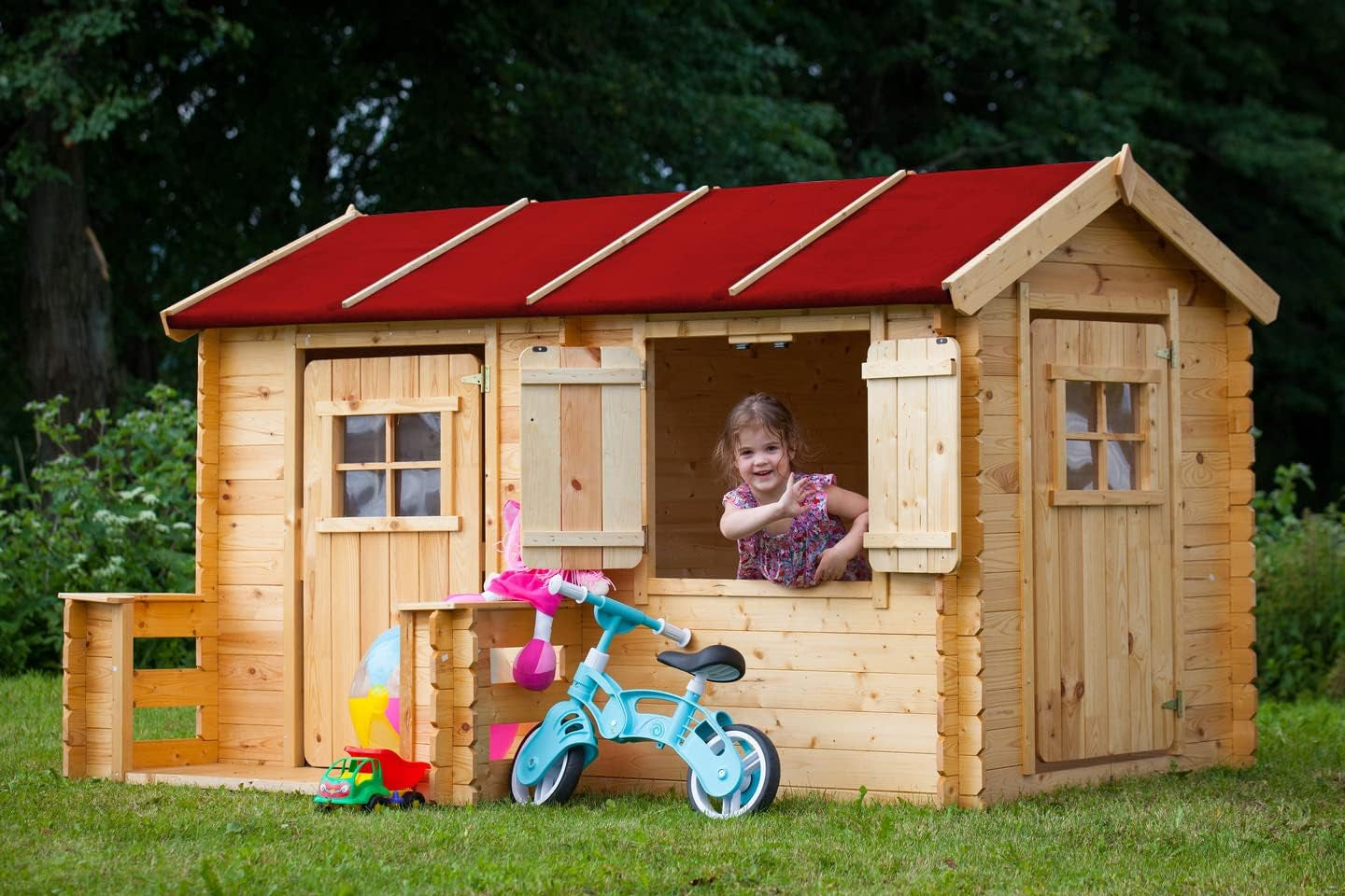 Wooden Playhouse for Kids Outdoor, 19 Mm Planks - Fun Wendy House Outdoor Play - Garden Play House for Kids W7'11 X D6'1 X H4'11 Ft -  M503