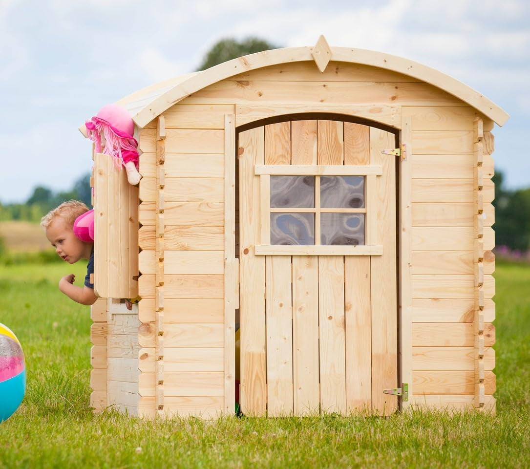Wooden Playhouse for Kids Outdoor, 19 Mm Planks - Fun Wendy House Outdoor Play - Garden Play House for Kids W3'8 X D4'10 X H4'9 Ft -  M505