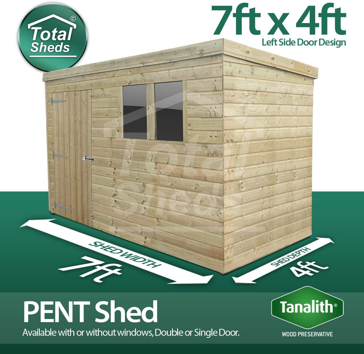 7Ft (2.1M) X 4Ft (1.2M) Shed Pent Shed Garden Shed Timber Shed