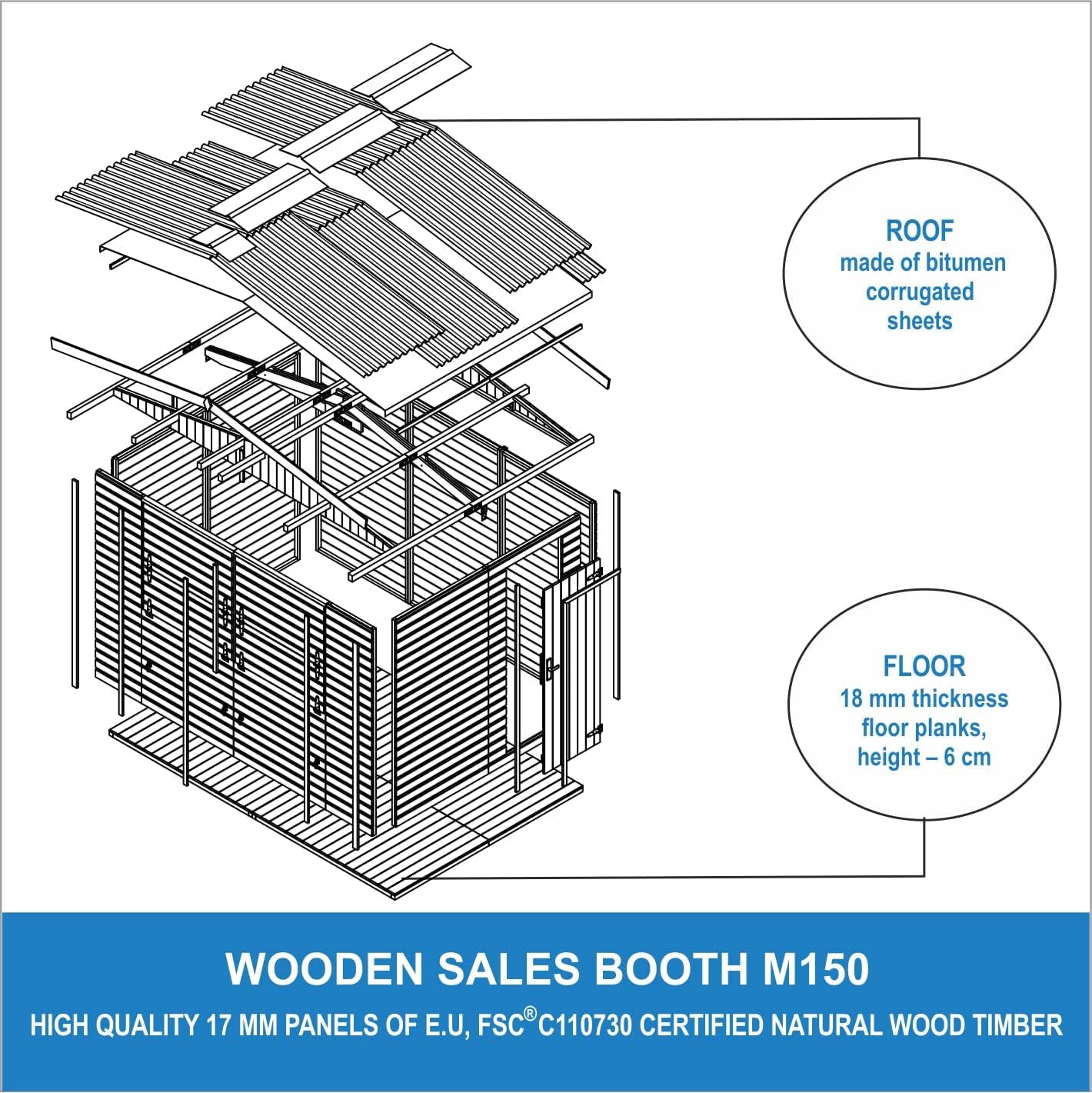 Wooden Market Stall 17Mm Planks, Wooden House Ideal as a Garden Bar or Retail Stand with Counter 263 X 336 Cm, Quality Shiplap Pop-Up Kiosk for Outdoor Events, Easy to Assemble, Dismantle M150