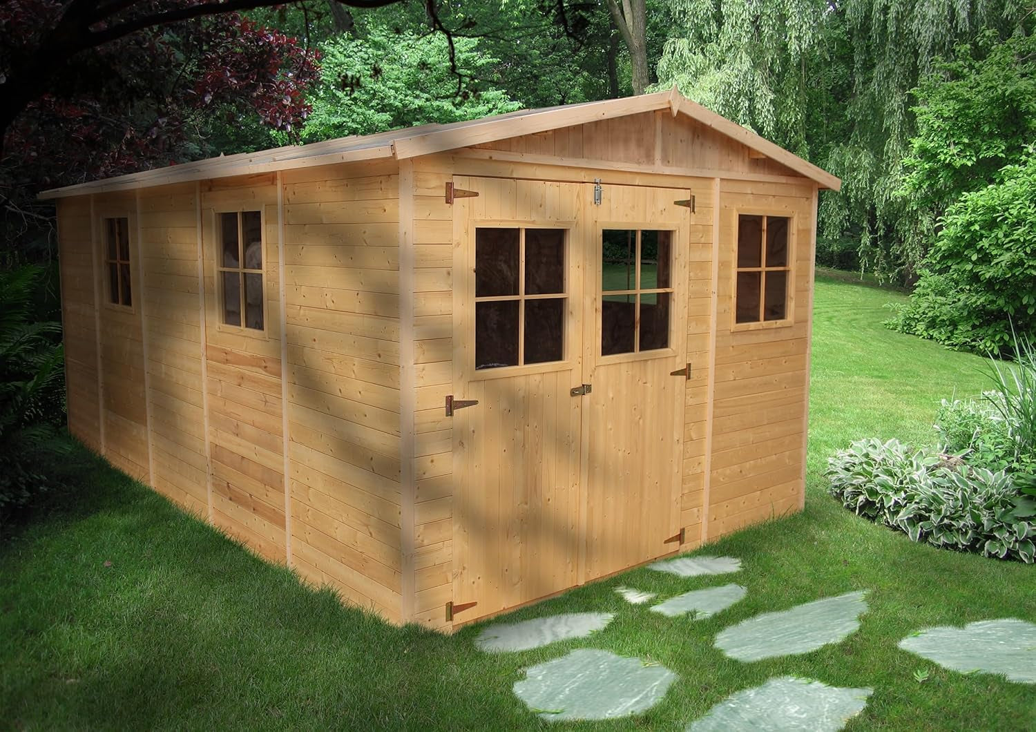 Wooden Garden Shed - Apex Shiplap Wooden Shed with Windows 17X11 Ft/15M2 - Wooden Garden Storage Shed, 17 Mm Planks - Bike Storage, Garden Outdoor Workshop Space -  M337