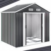 ® XXL 8X6' Metal Tool Shed with Foundation | 5M² 9M³ | Apex Roof | 260X205X180Cm | Sliding Door | Galvanised Steel Garden Equipment Bike Log Storage | Anthracite