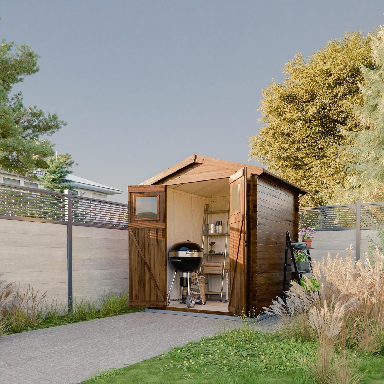 Wooden Garden Shed - Pent Shiplap Wooden Shed 8 X 7 Ft /4.33 M2 - Sheds and Outdoor Storage - Wooden Garden Storage Shed, 19 Mm Planks - Small Shed, Bike Storage, Windows -  M369