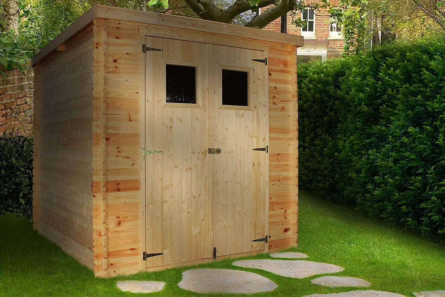 Wooden Garden Shed - Pent Shiplap Wooden Shed 7X7 Ft/3,5 M2 - Sheds and Outdoor Storage - Wooden Garden Storage Shed, 19 Mm Planks - Bike Storage, Small Shed, Windows -  M309