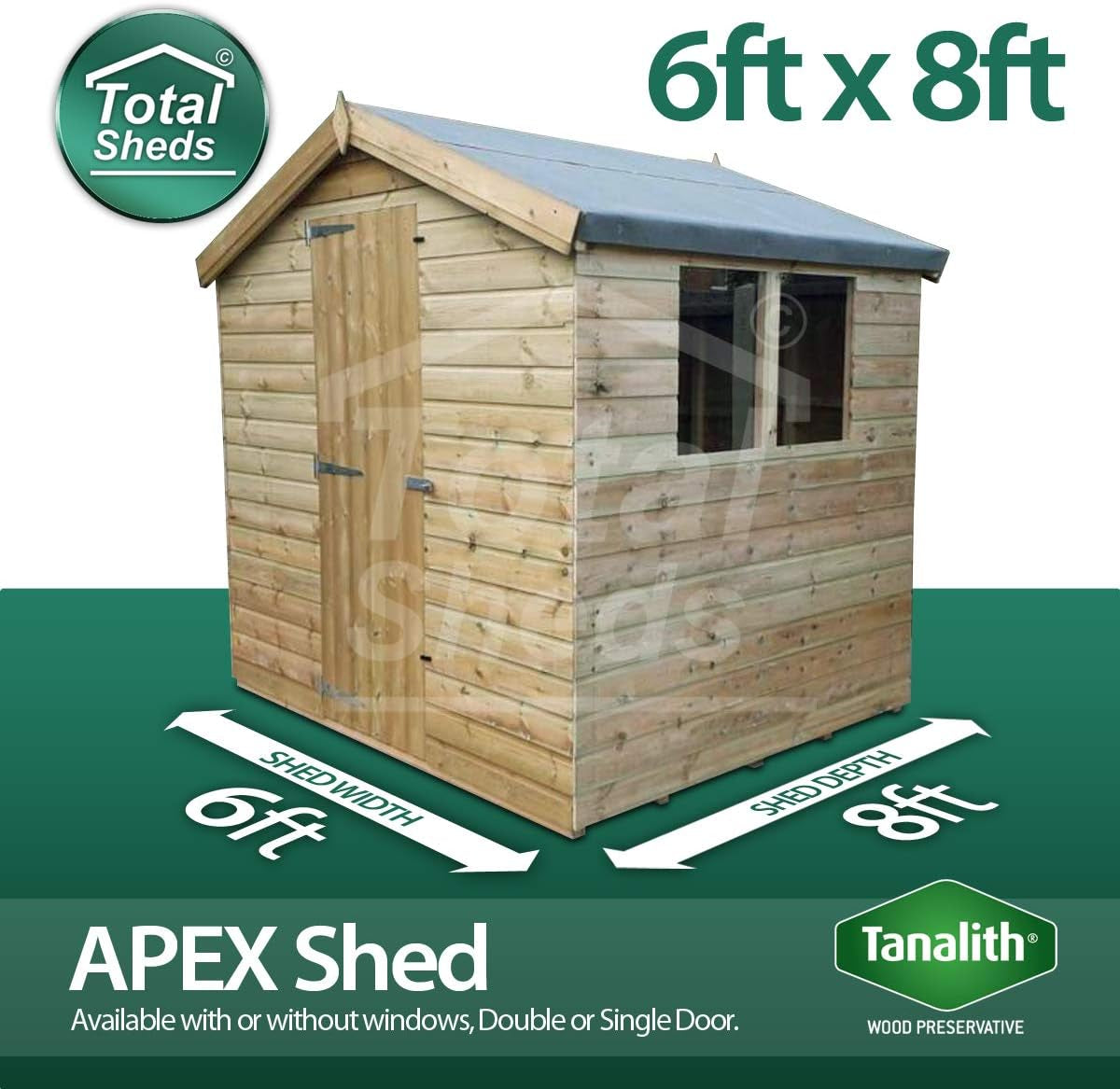 8Ft (2.4M) X 6Ft (1.8M) Shed Apex Shed Garden Shed Timber Shed