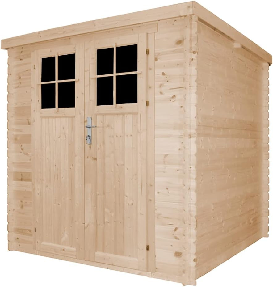 Wooden Garden Shed- Pent Shiplap Wooden Shed 7X7 Ft/3,5 M2 - Sheds and Outdoor Storage - Door Lock, 19 Mm Planks - Bike Shed, Small Shed, Windows-  M309F
