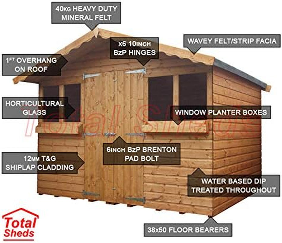 10Ft (3.0M) X 8Ft (2.4M) Garden Shed Summer Shed Timber Shed