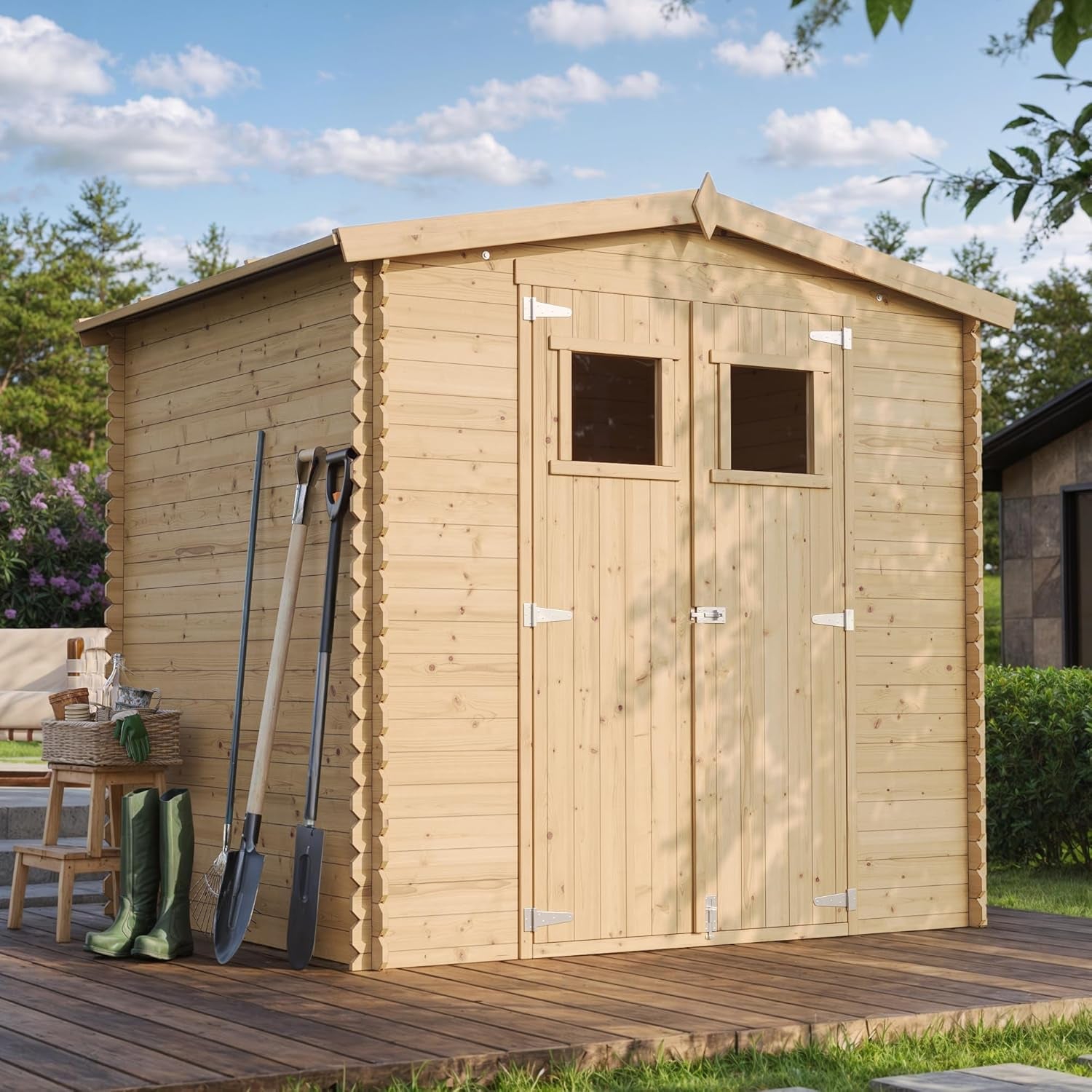 Wooden Garden Shed - Pent Shiplap Wooden Shed 8 X 7 Ft /4.33 M2 - Sheds and Outdoor Storage - Wooden Garden Storage Shed, 19 Mm Planks - Small Shed, Bike Storage, Windows -  M369